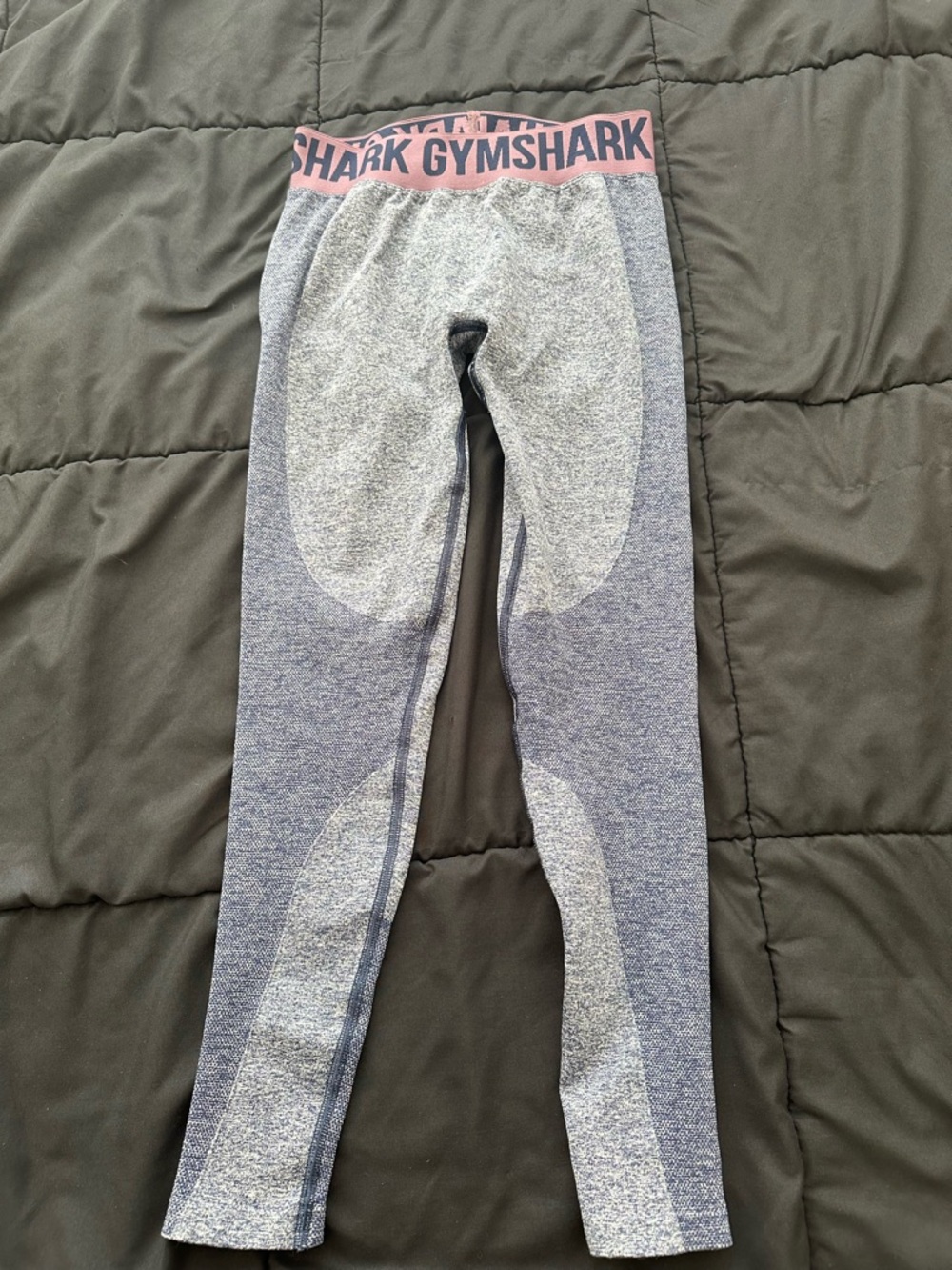 Gymshark Blue Leggings with Pink/Purple Logo Waistband